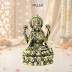 Lakshmi Sitting on Lotus Brass Goddess Idol