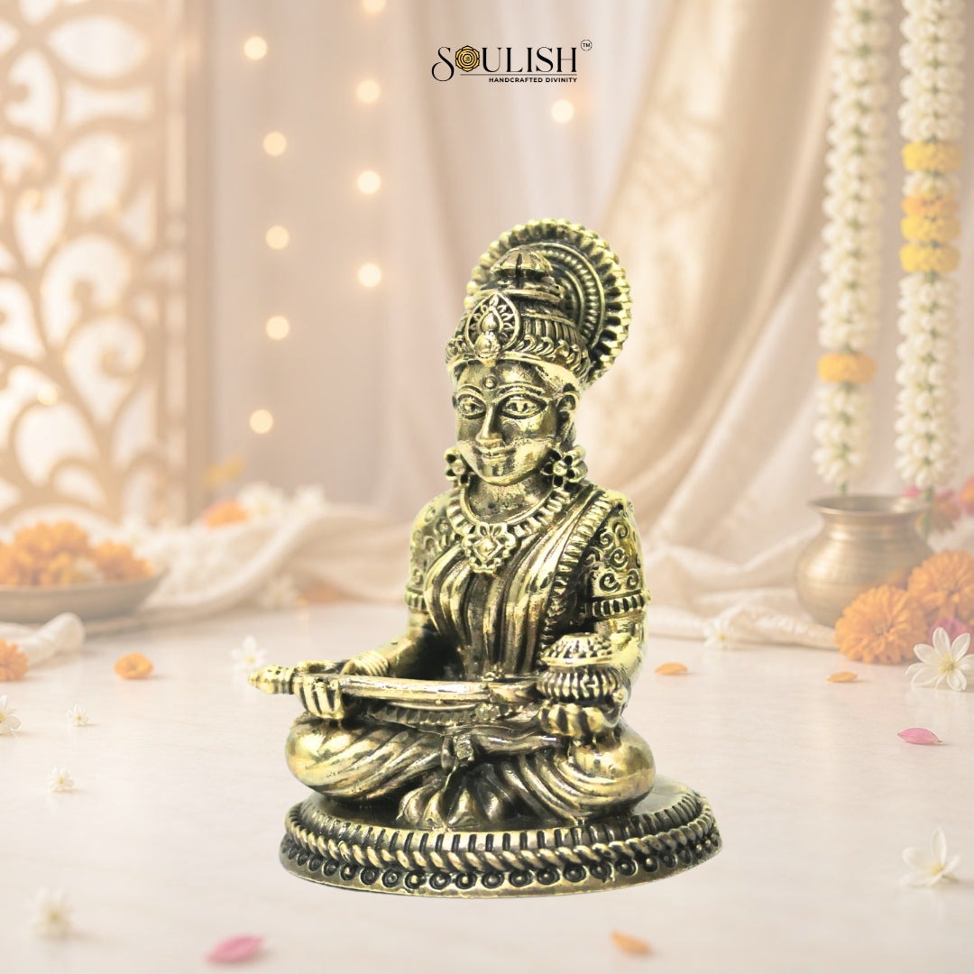 Goddess Annapurna Brass Idol | Handcrafted Annapurna Devi Murti for Home Temple