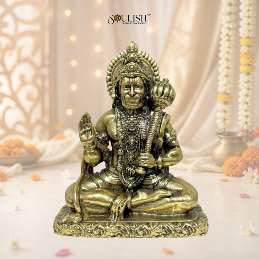 Lord Hanuman Brass Idol | Handcrafted Pure Brass Hanuman Murti for Home Temple