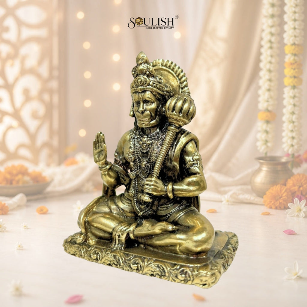 Lord Hanuman Brass Idol | Handcrafted Pure Brass Hanuman Murti for Home Temple
