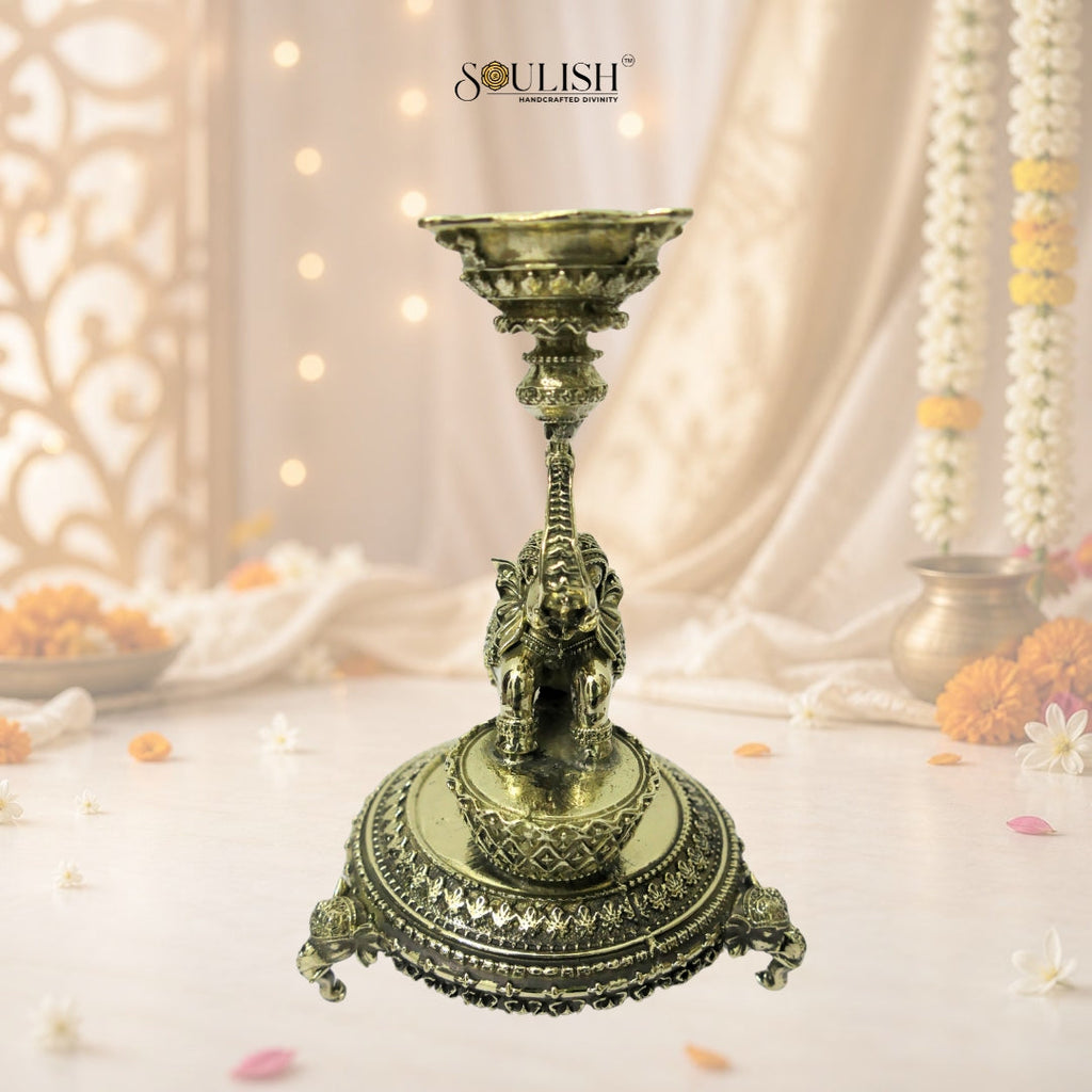 Elephant Brass Diya- Elephant Lamp Oil Diya