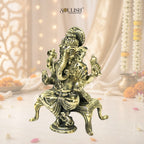 Ganesha Sitting on Sinhasan Brass Idol