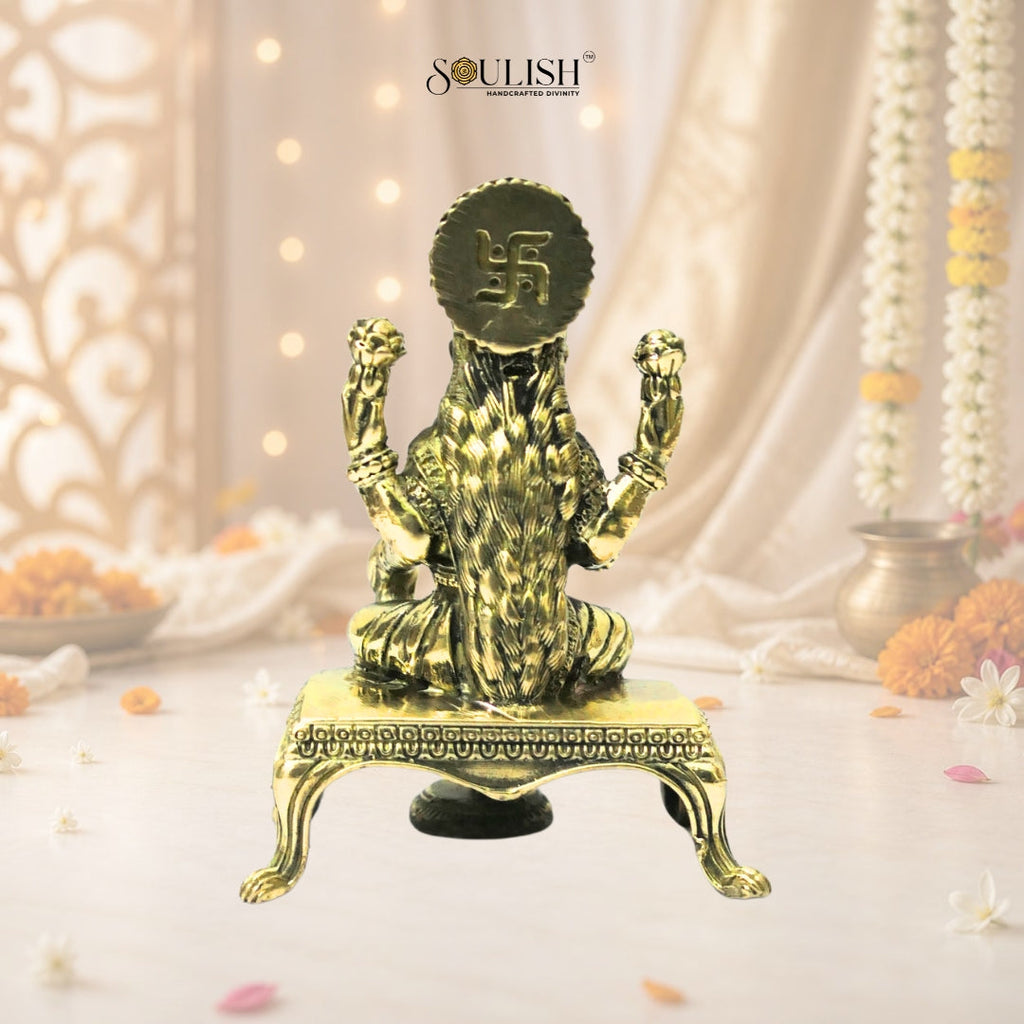 Lakshmi Sitting on Sinhasan Brass Idol
