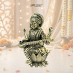 Saraswati on Lotus Playing Sitar Brass Idol
