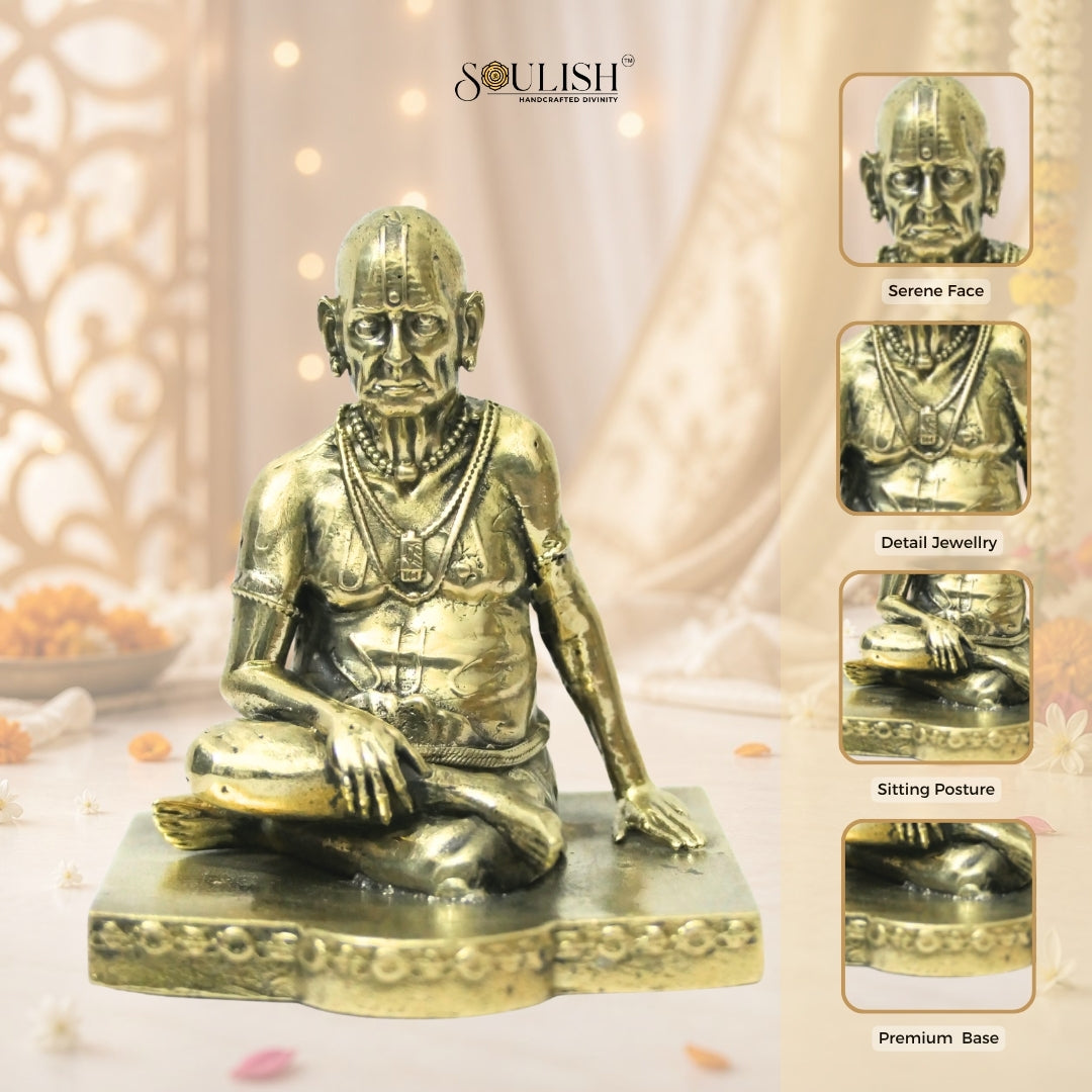 Shri Swami Samarth Brass Idol | Handcrafted Swami Samarth Murti for Home Temple