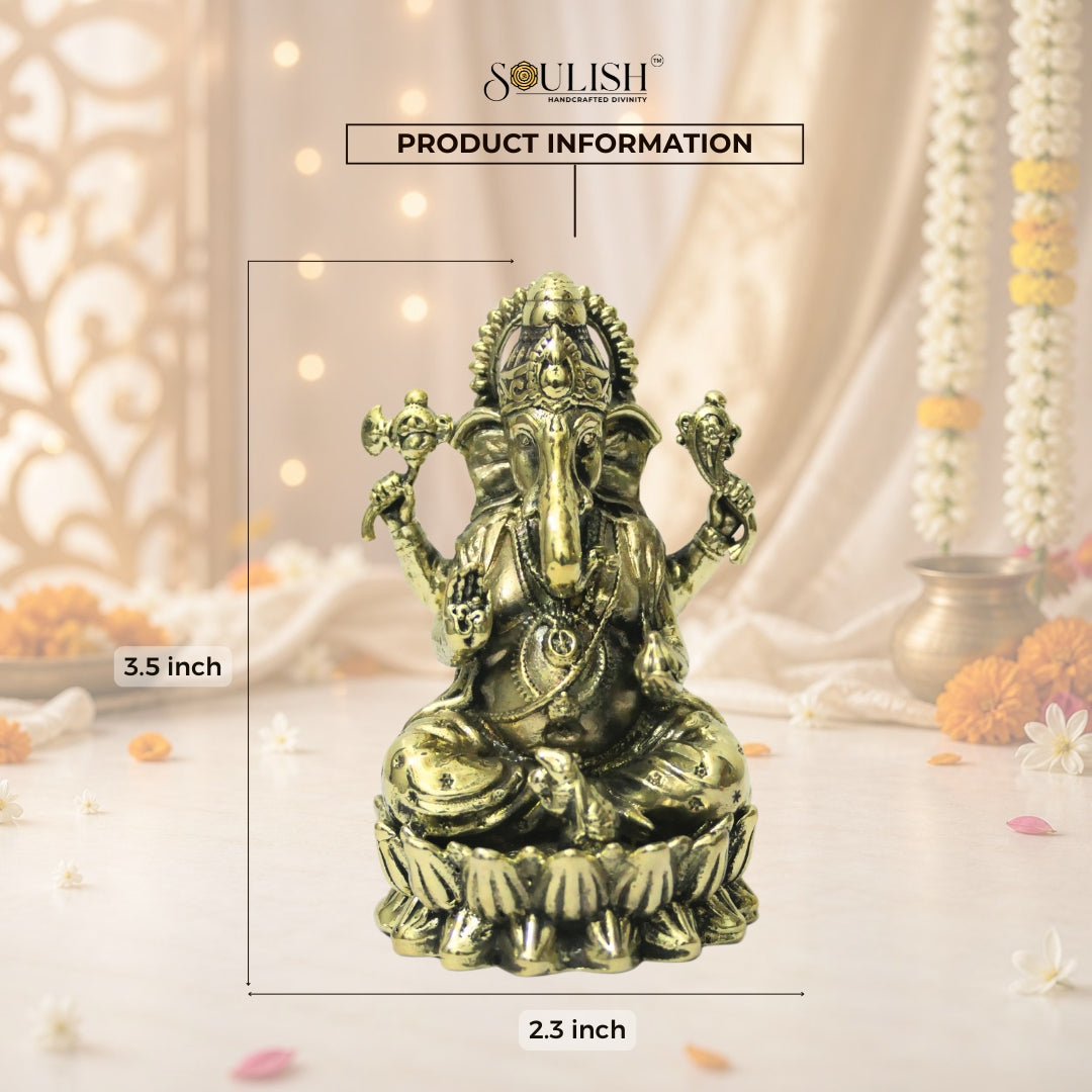 Lord Ganesha on Lotus Brass Idol – Auspicious Spiritual Home Décor