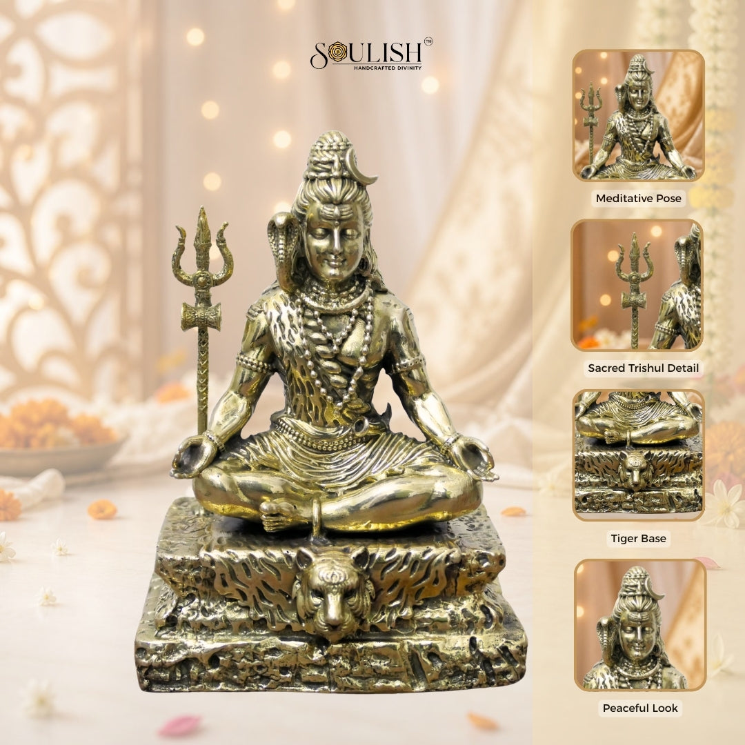 Lord Shiva Meditating Brass Idol – Spiritual Home Décor & Divine Sculpture