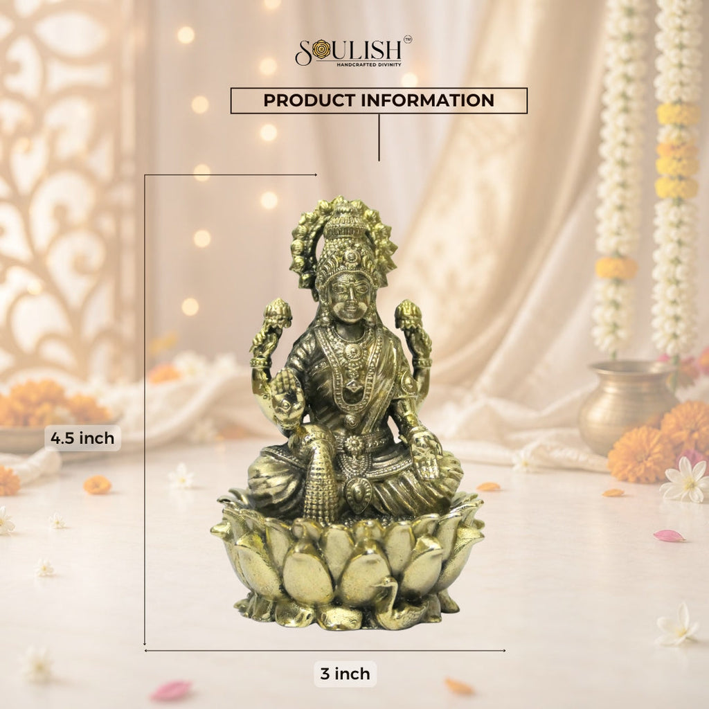 Lakshmi on lotus with swan brass idol