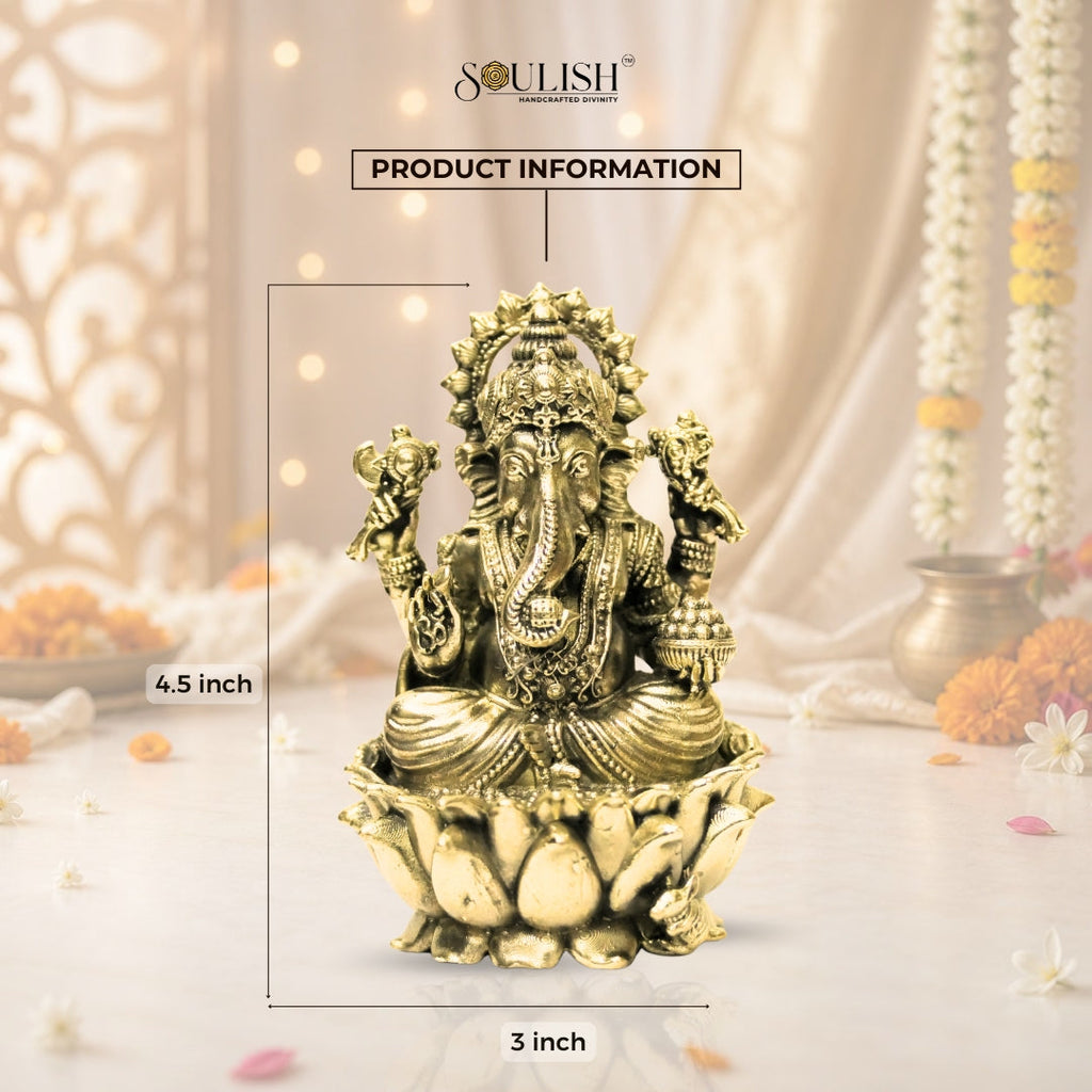 Lord Ganesha on Lotus Brass Idol – Auspicious Spiritual Home Décor