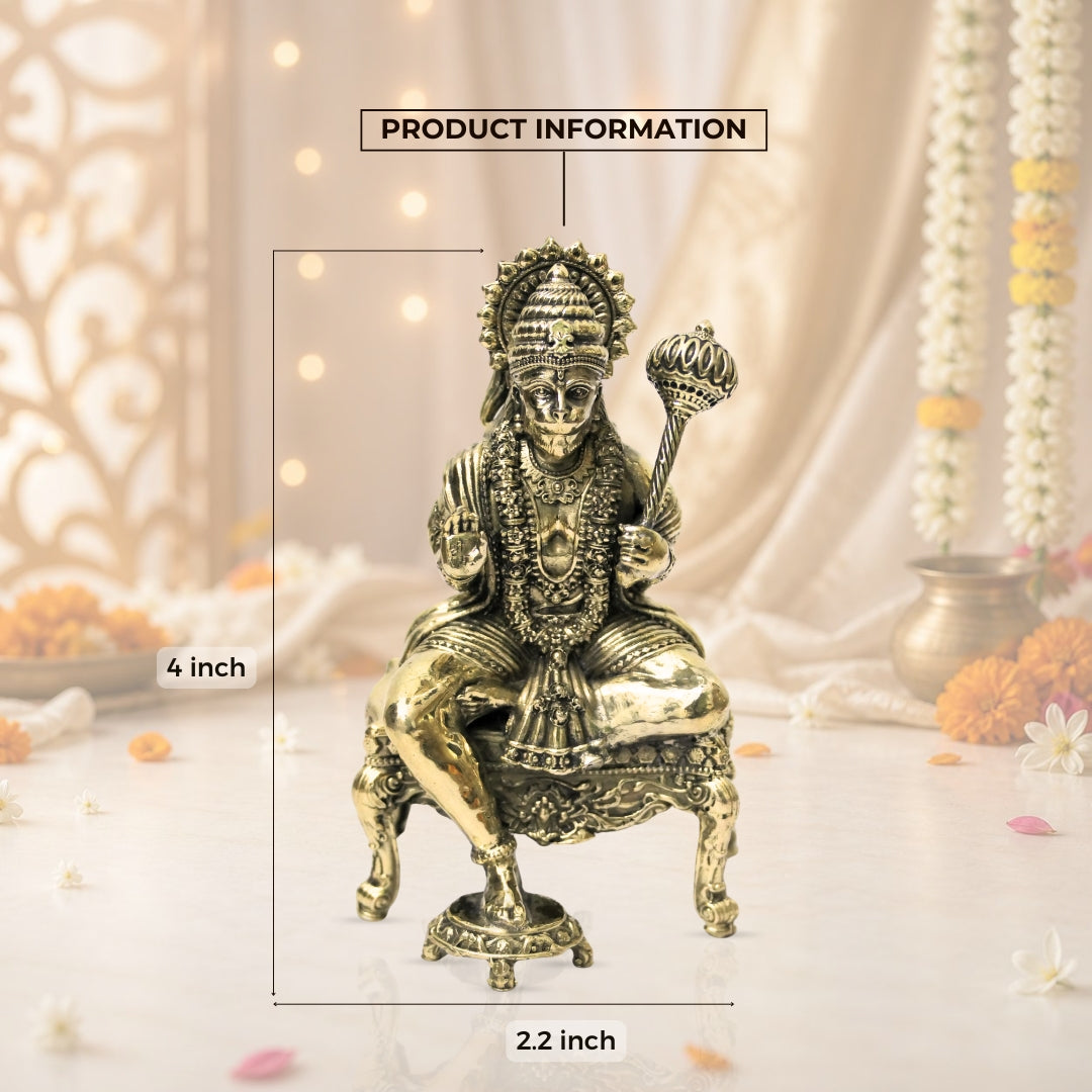 Lord Hanuman Seated on Diwan Brass Idol – Strength & Devotion Home Décor