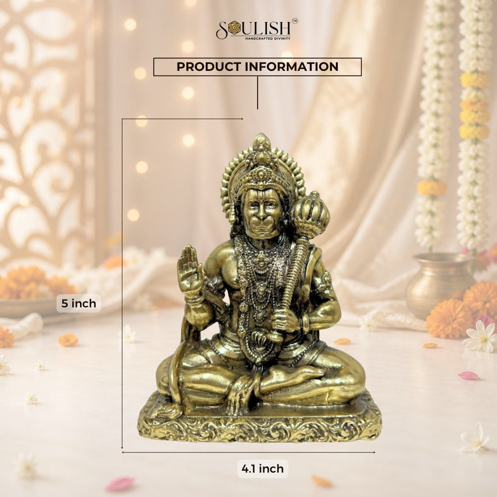 Lord Hanuman Brass Idol | Handcrafted Pure Brass Hanuman Murti for Home Temple