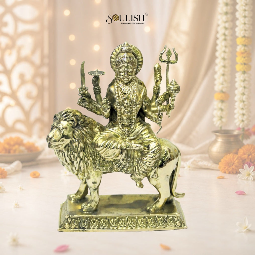 Sherawali Mata Brass Idol – Goddess Durga, Spiritual Home Décor