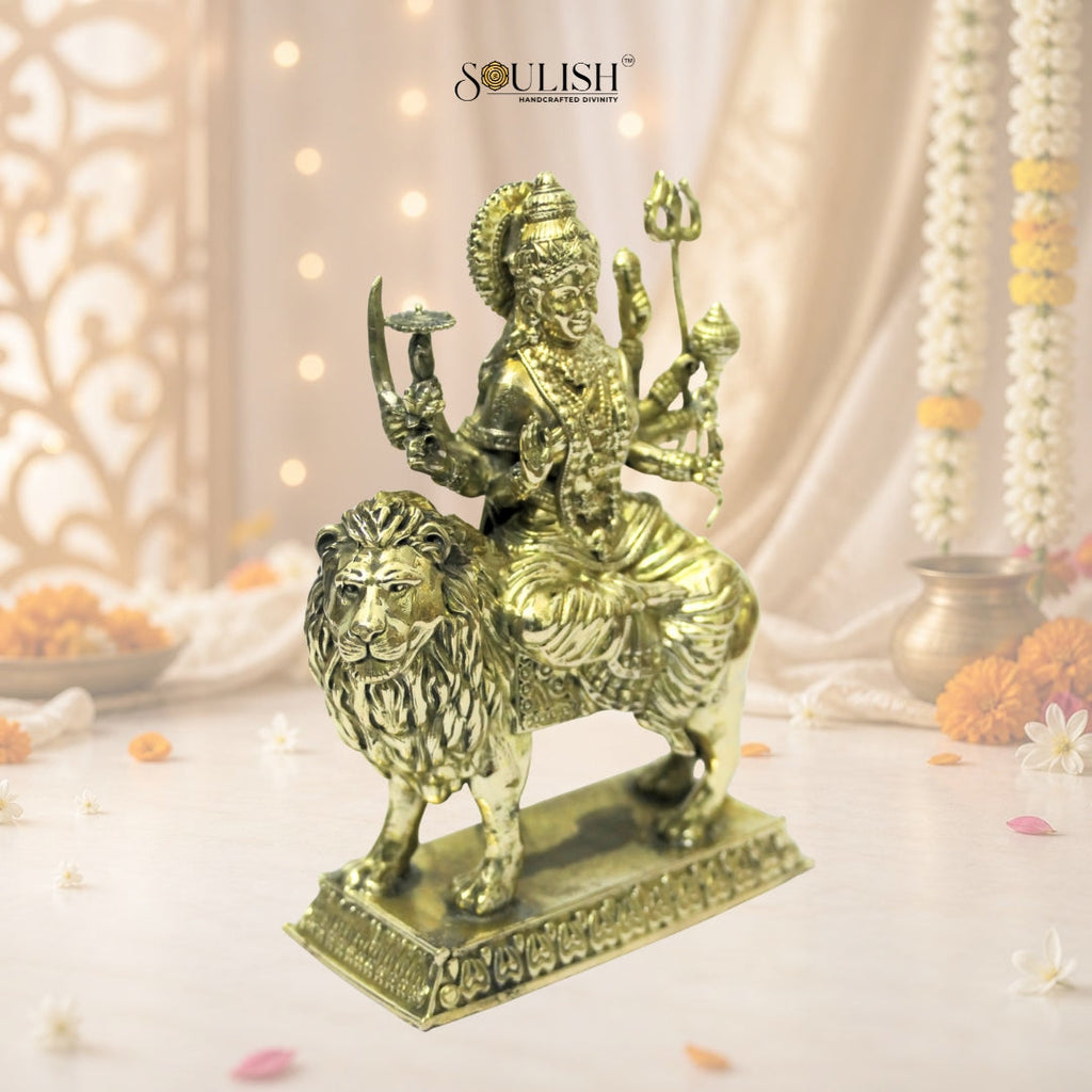 Sherawali Mata Brass Idol – Goddess Durga, Spiritual Home Décor