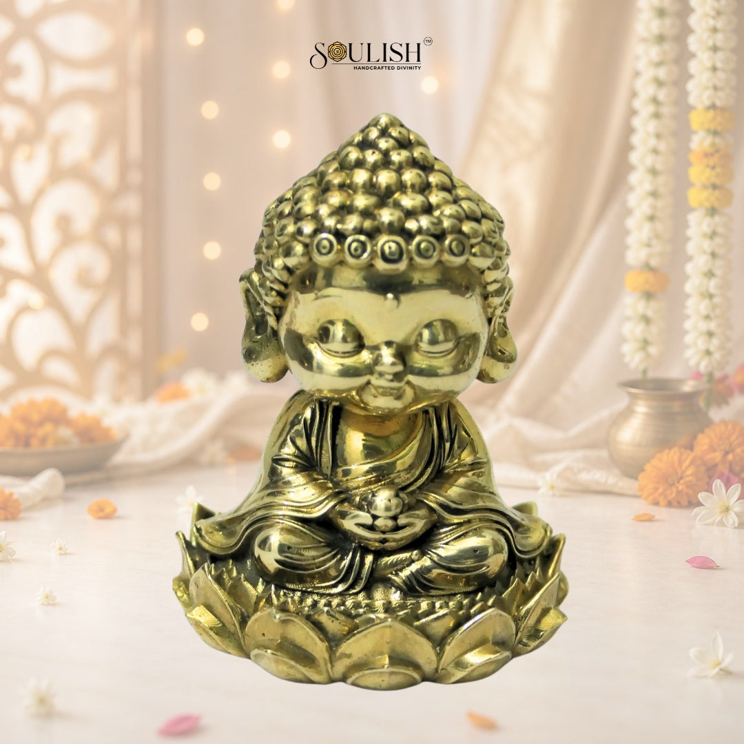 Little Buddha Meditating Brass Idol – Peaceful Spiritual Home Décor
