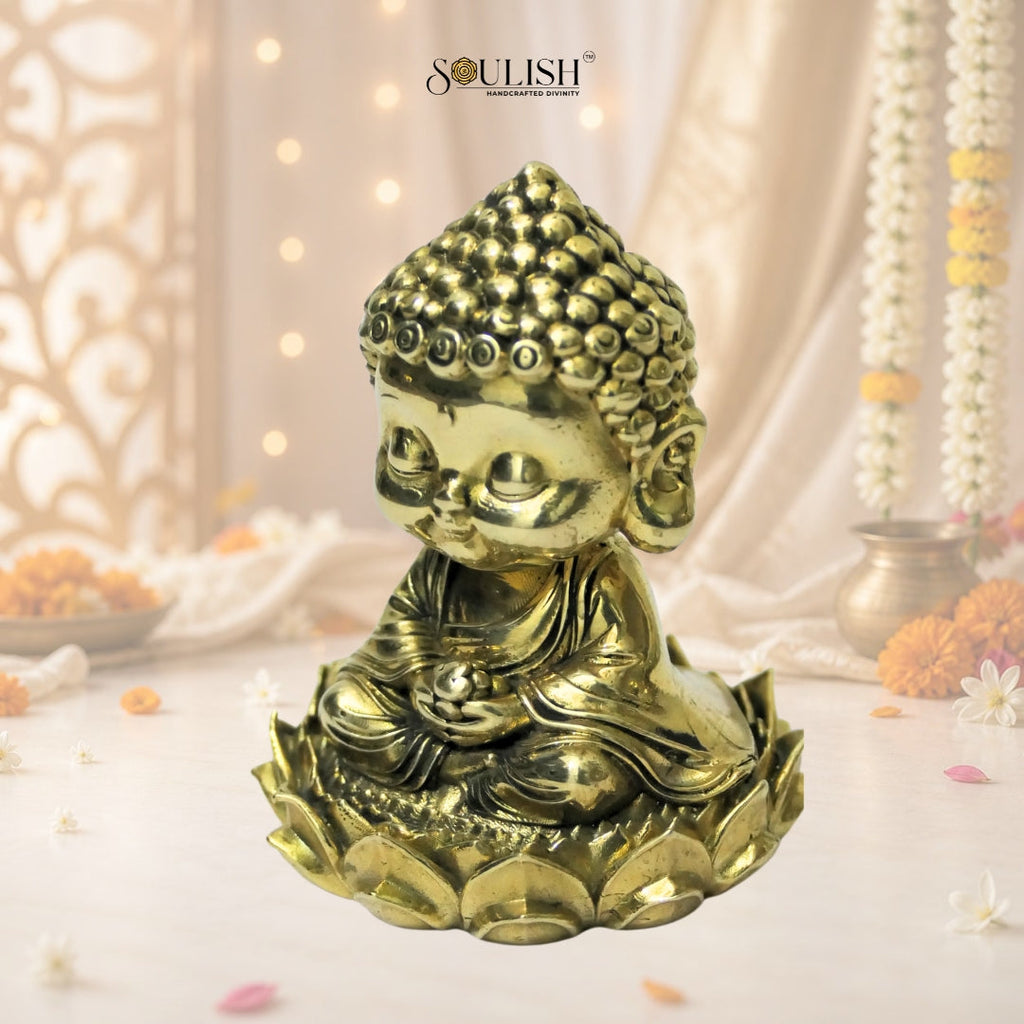 Little Buddha Meditating Brass Idol – Peaceful Spiritual Home Décor