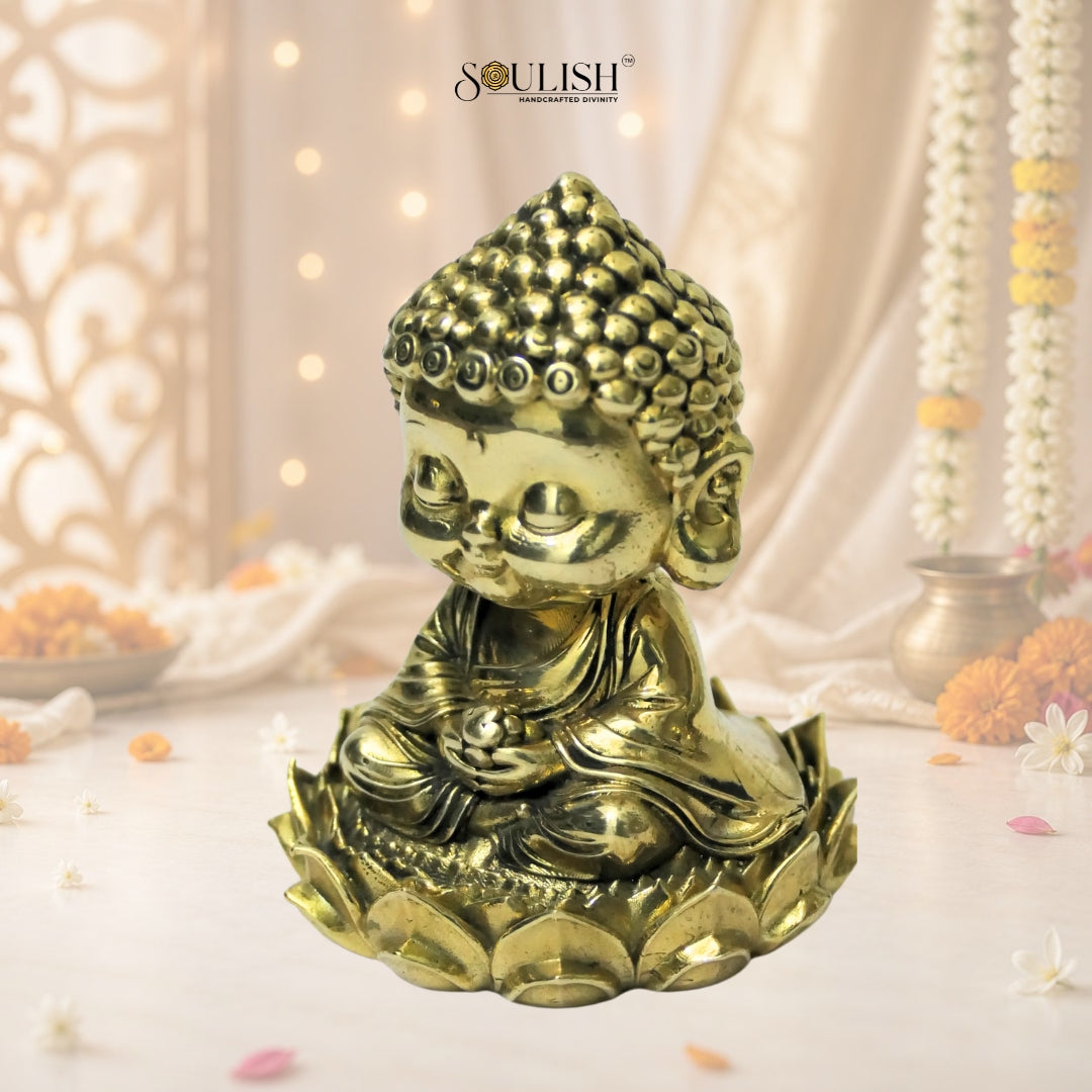 Little Buddha Meditating Brass Idol – Peaceful Spiritual Home Décor