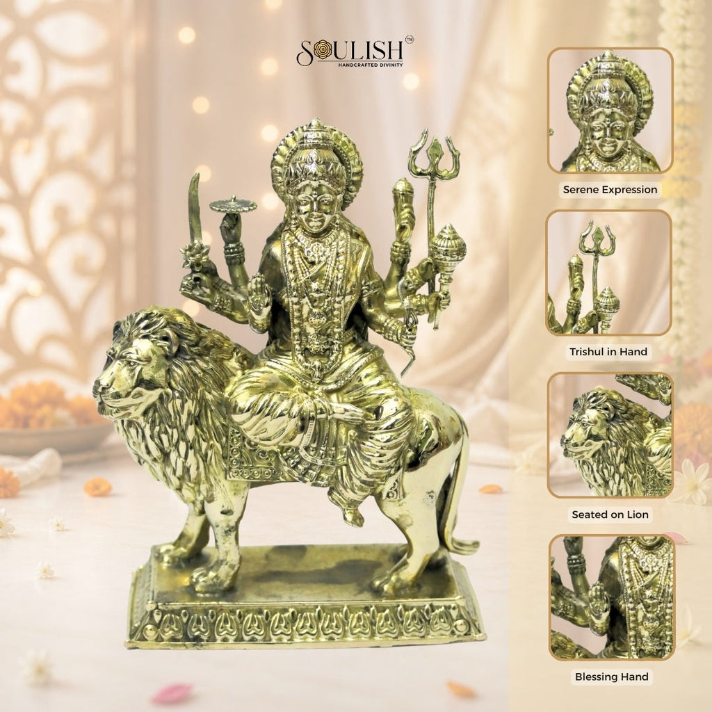 Sherawali Mata Brass Idol – Goddess Durga, Spiritual Home Décor