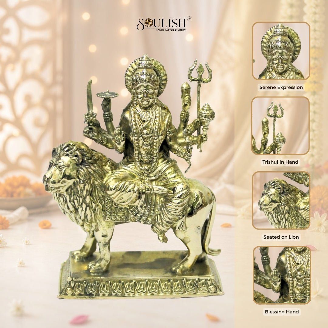 Sherawali Mata Brass Idol – Goddess Durga, Spiritual Home Décor