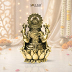Lord Ganesha on Lotus Brass Idol – Auspicious Spiritual Home Décor